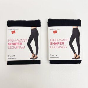 2 HANES High Waist Shaper Leggings MEDIUM Black NEW